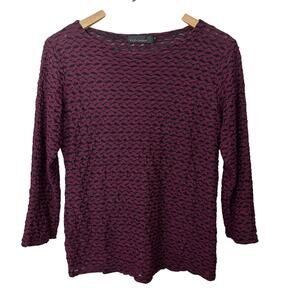 Cut Loose Top‎ Shirt Womens Medium Black Purple Textured Pattern Stretch Comfort